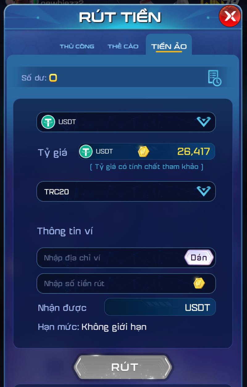 Rút tiền bằng tiền ảo USDT